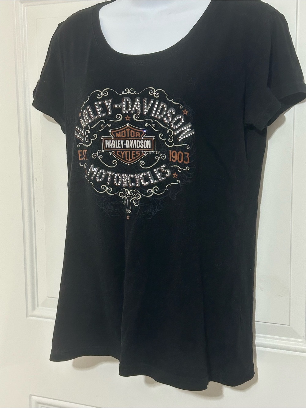 Harley‑Davidson Black Short Sleeve Tee with Embellished Crest